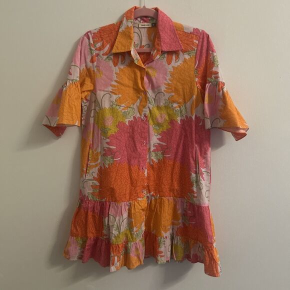 Maude Vivante 100% Cotton Floral Shirt Dress Tiered Ruffle Hem Women’s Medium - Picture 1 of 9